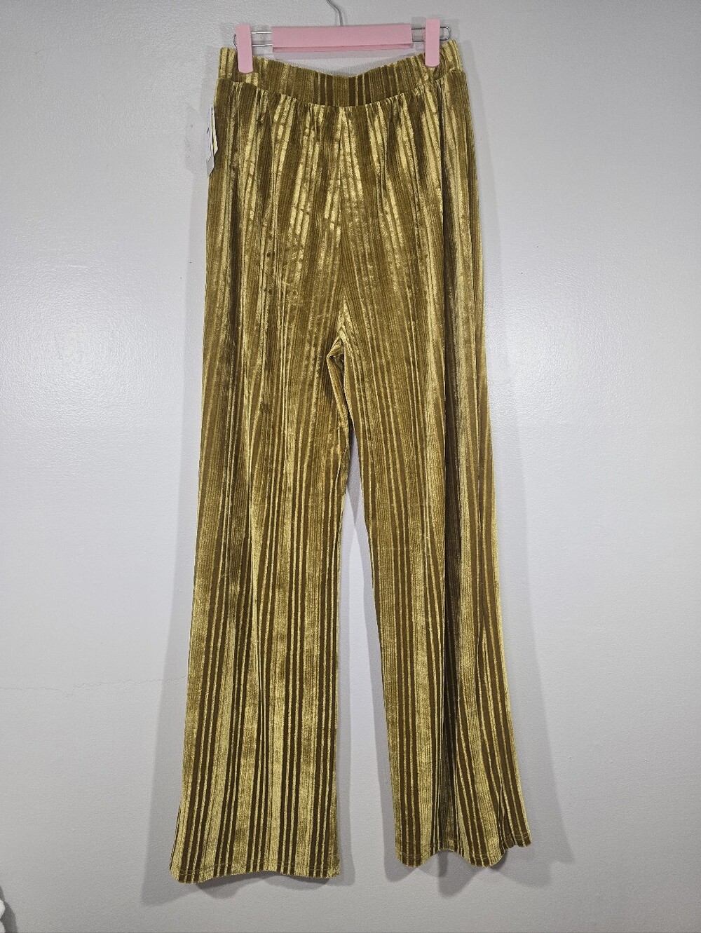NWT MED BP. Crushed Velvet Stripped Wide Leg Pants